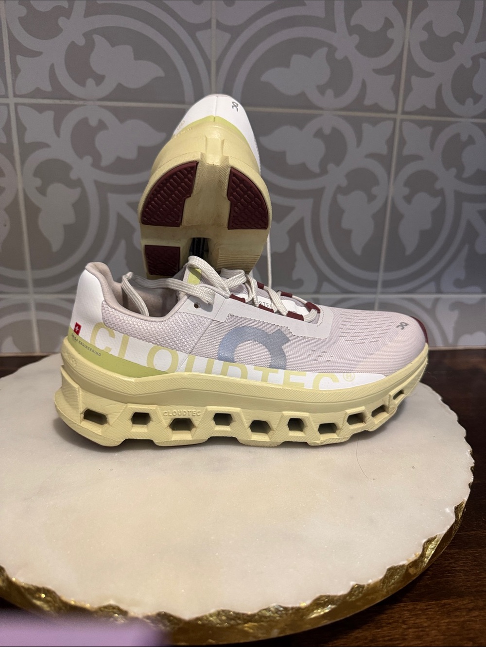 On Cloudtec Women's Athletic Shoes in White and Pale Yellow